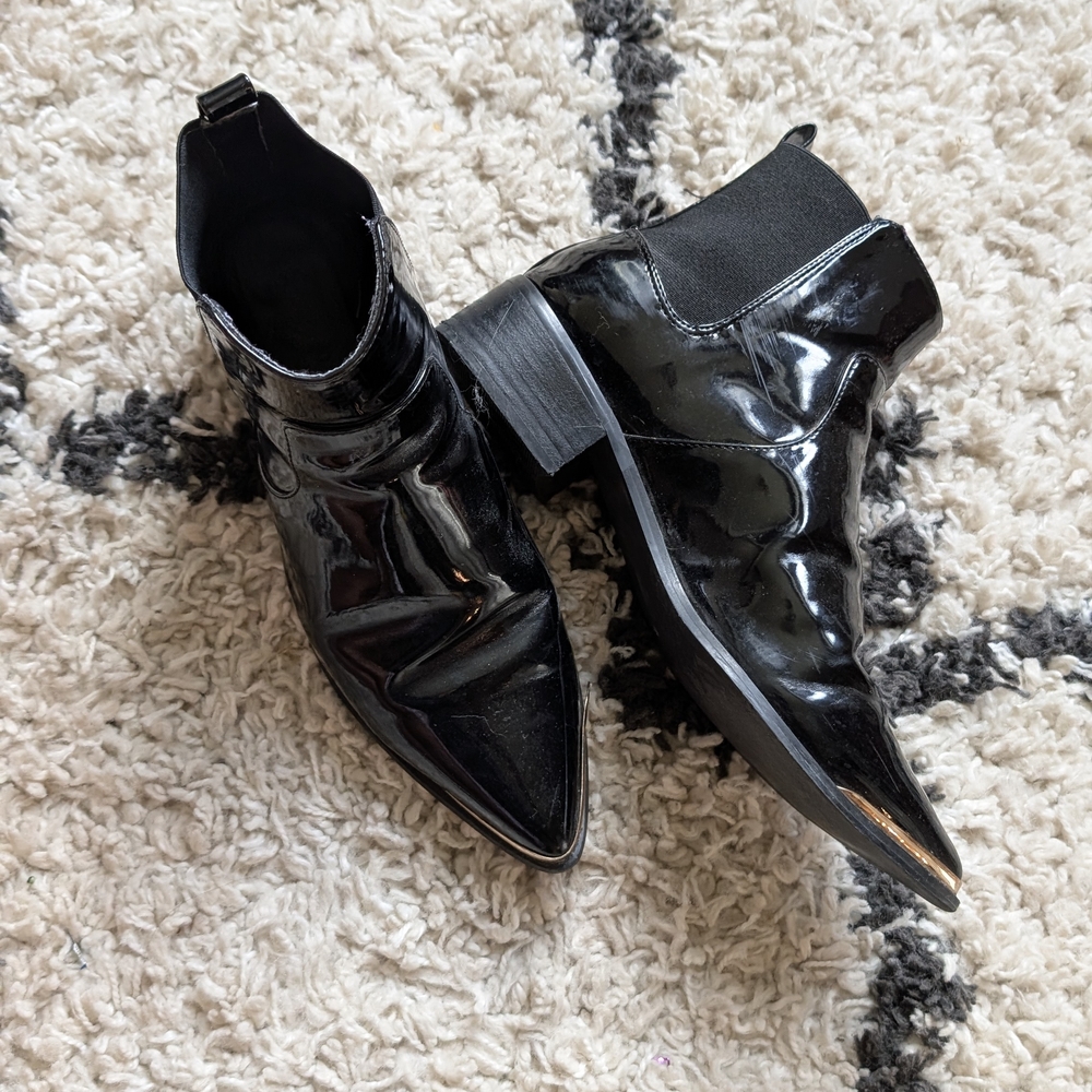 Black Patent Leather Ankle Boots